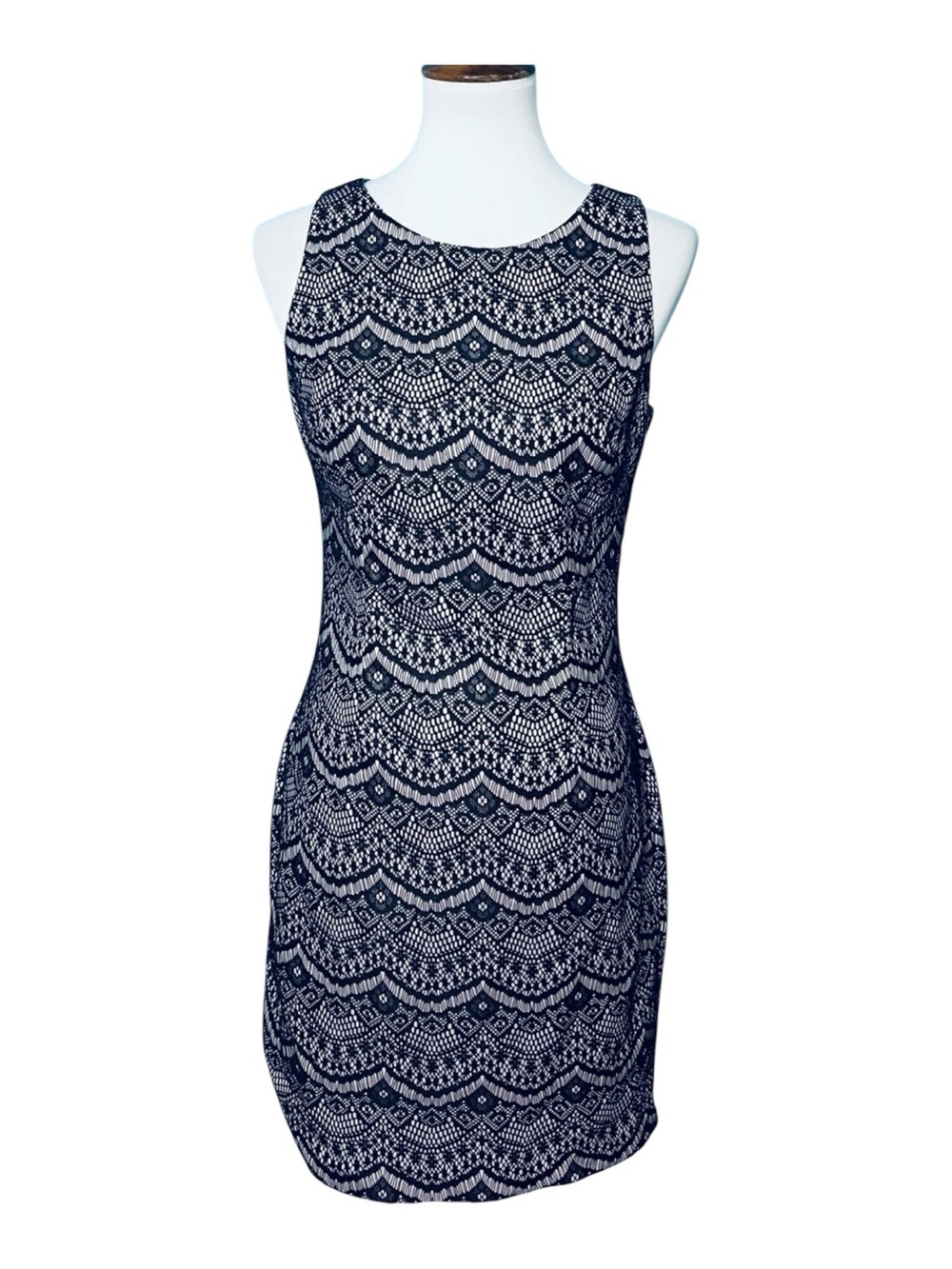Guess Navy Lace-Pattern Sheath Dress